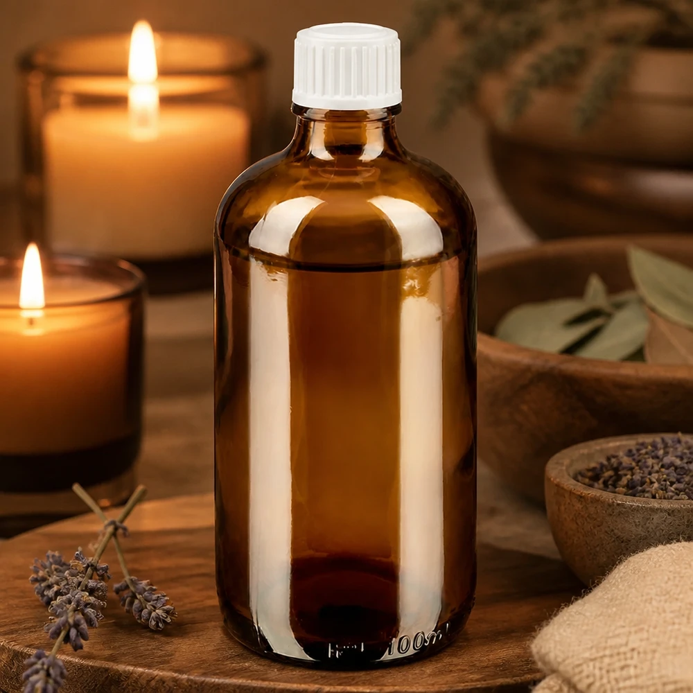 Dunkle Glasflasche 100ml mit weißem STD Tropfverschluss schützt lichtempfindliche Flüssigkeiten