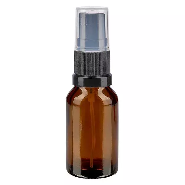 Lékárenská lahvička hnědá 30ml s rozprašovacím víčkem černá