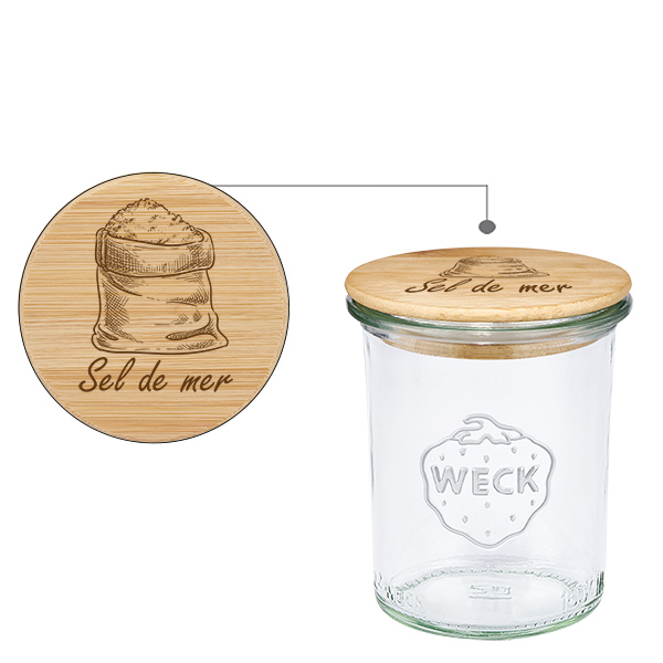 Couvercle en bois "Sel de mer" avec WECK verre plongeant 160ml