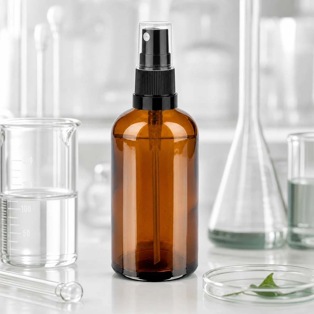100ml lahvička s rozprašovačem černá/transparentní standardní uzávěr BrownLine UT18/100 Umweltfreundliche Glassprühflasche 100ml wiederverwendbar für nachhaltige Produktanwendung