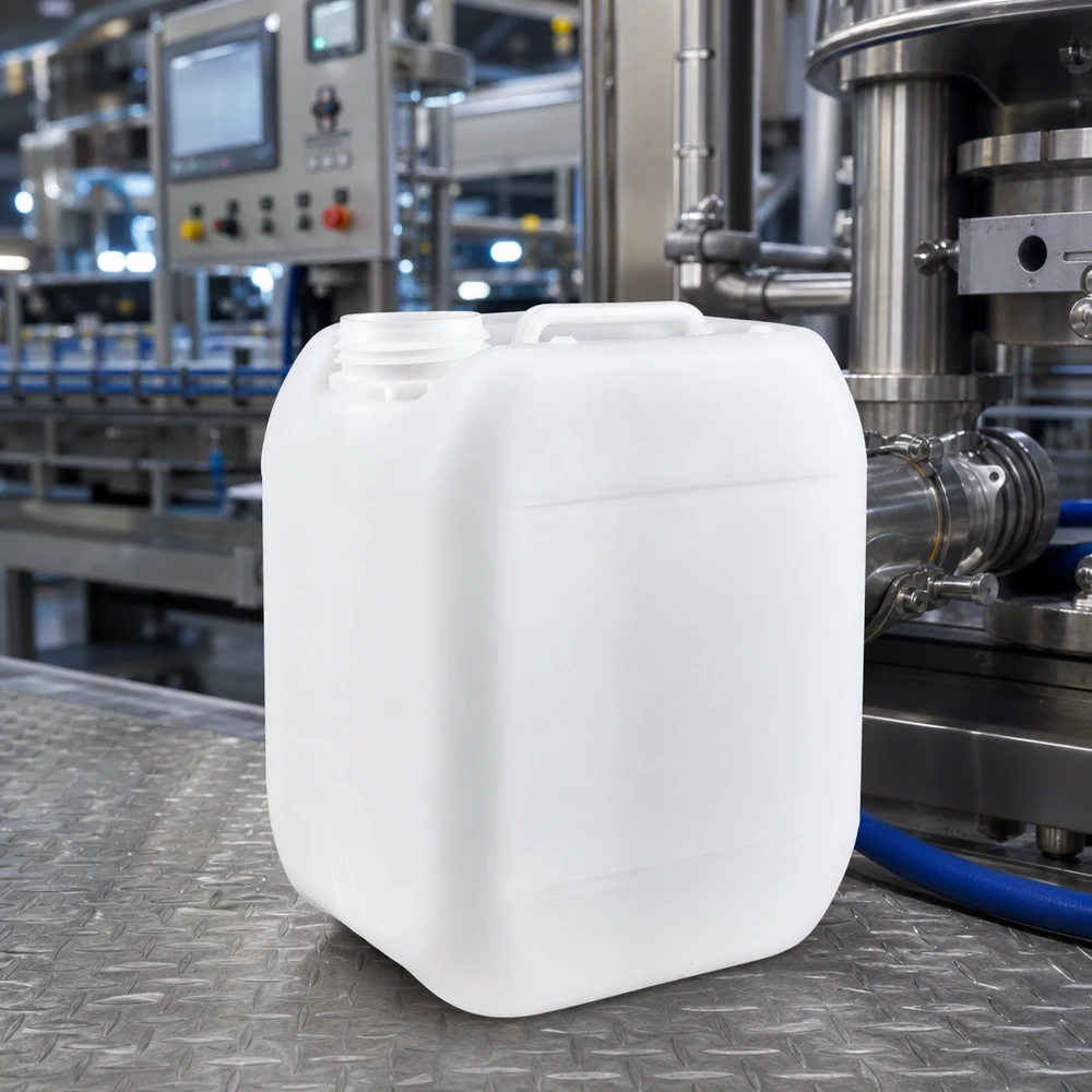 Weißer Stapelkanister 5 Liter ohne Verschluss mit rechteckiger Bauform für Industrie