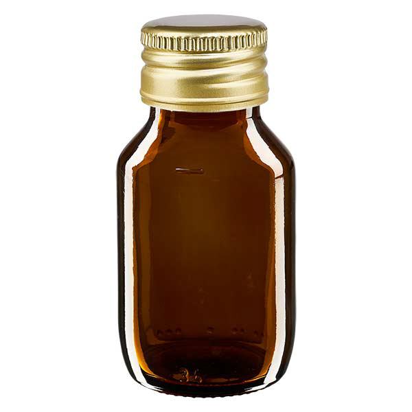 50ml lahvička na léky hnědá, se zlatým hliníkovým uzávěrem ApoGlas 50ml lahvička na léky hnědá, se zlatým hliníkovým uzávěrem ApoGlas