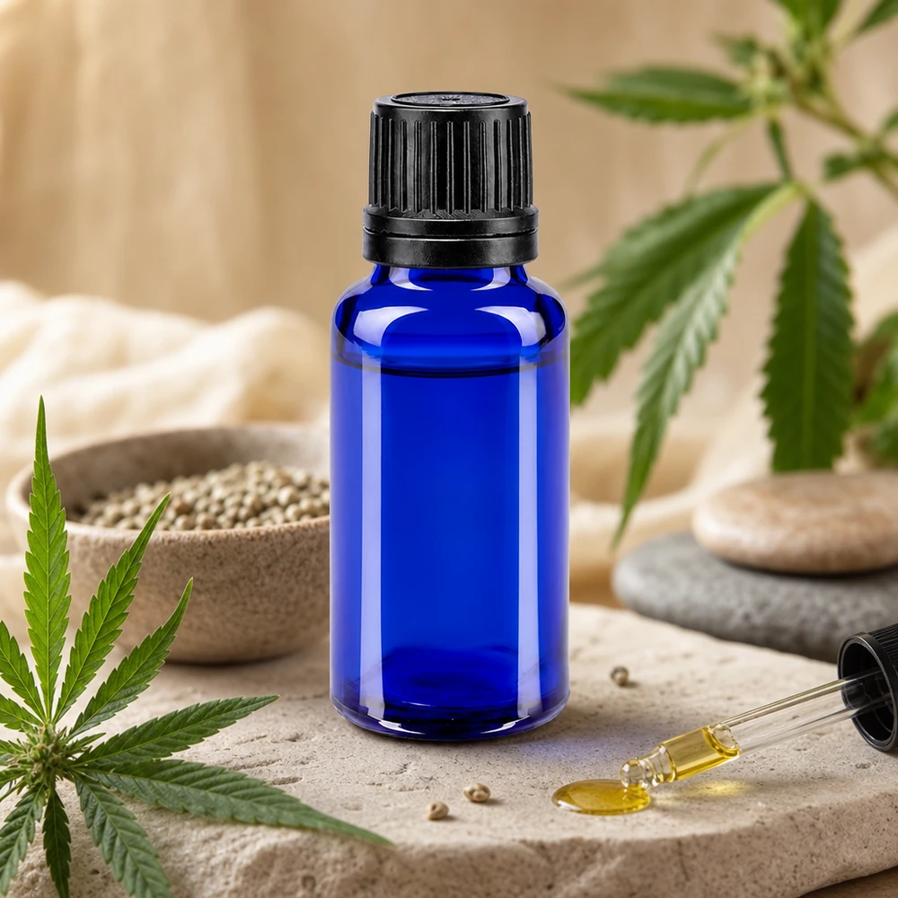 Apothekerflasche 20ml in Blau mit schwarzem Schraubdeckel ideal für Naturheilkunde und Aromatherapie