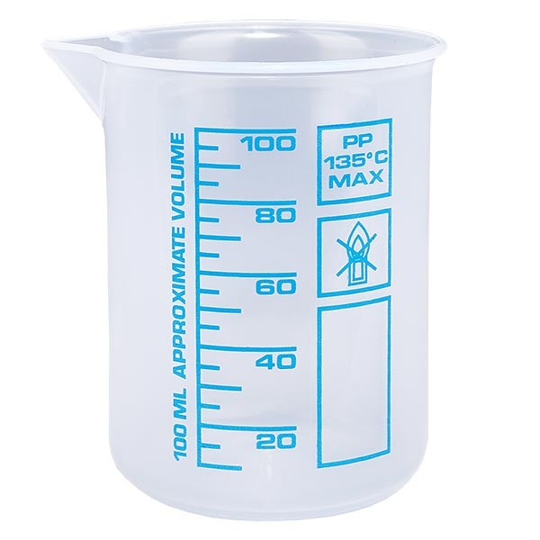 100ml odměrka (Griffin cup) PP, antistatická, s vysokou průhledností podle DIN 12.311, s odměřeným okrajem, modře potištěná stupnice. 100ml odměrka (Griffin cup) PP, antistatická, s vysokou průhledností podle DIN 12.311, s odměřeným okrajem, modře potištěná stupnice.