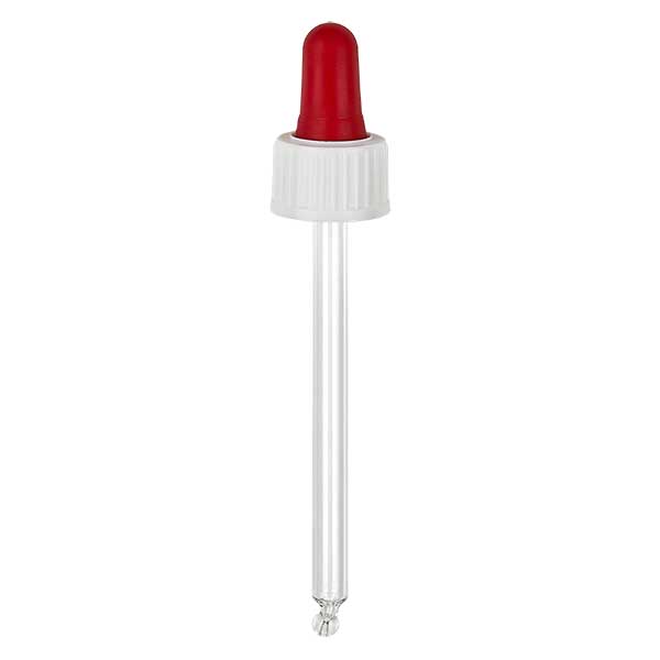 Skleněná kapací pipeta bílá/červená 18mm PL85 standardní Skleněná kapací pipeta bílá/červená 18mm PL85 standardní
