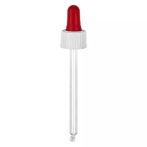 Skleněná kapací pipeta bílá/červená 18mm PL85 standardní Skleněná kapací pipeta bílá/červená 18mm PL85 standardní