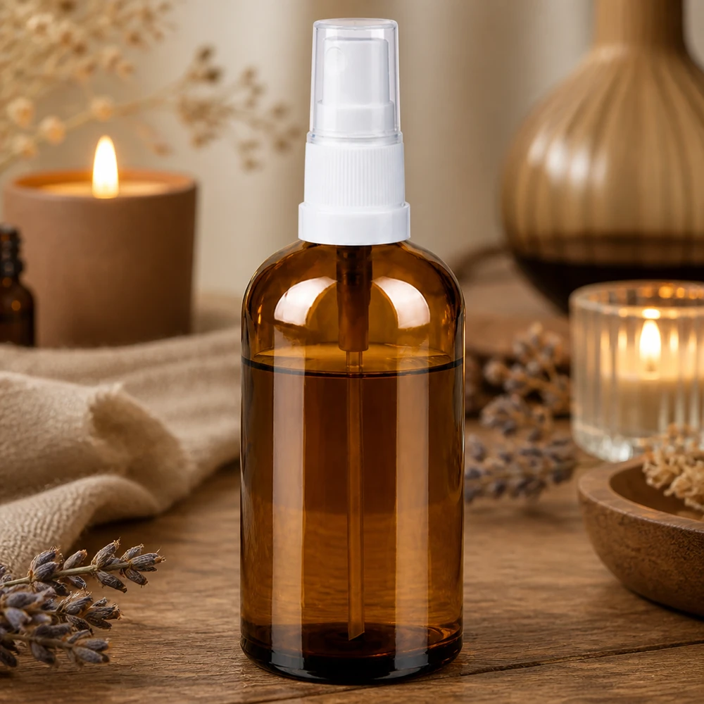 100ml lahvička s rozprašovačem bílá/průhledný standardní uzávěr BrownLine UT18/100 Nachhaltige 100ml Braunglasflasche mit wiederverwendbarem weißen Sprühverschluss für umweltbewusste Nutzer