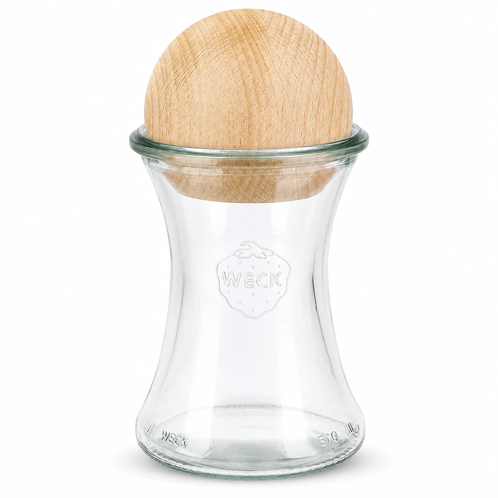 370ml sklenice na lahůdky WECK RR80 s dřevěnou kuličkou buk WECK Delikatessengl 370ml RR80 mit Holzkugel Buche Verschluss Einmachglas Vorratsglas