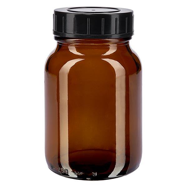 250ml l&#225;hev se &#353;irok&#253;m hrdlem jantarov&#233; sklo se &#353;roubovac&#237;m uz&#225;v&#283;rem.