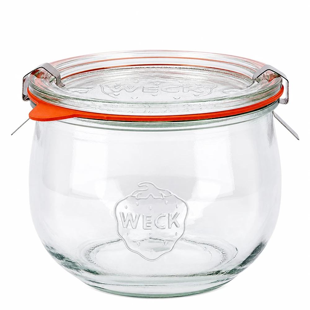 580ml tulipánová sklenice kompletní WECK RR100 WECK Tulpenglas 580ml RR100 mit Glasdeckel und orangem Gummiring, klassisches Einmachglas aus klarem Glas