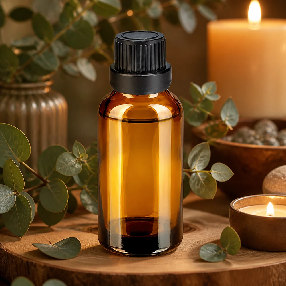 30ml BrownLine Flasche aus lichtgeschütztem Glas mit schwarzem Schraubdeckel für Naturkosmetik