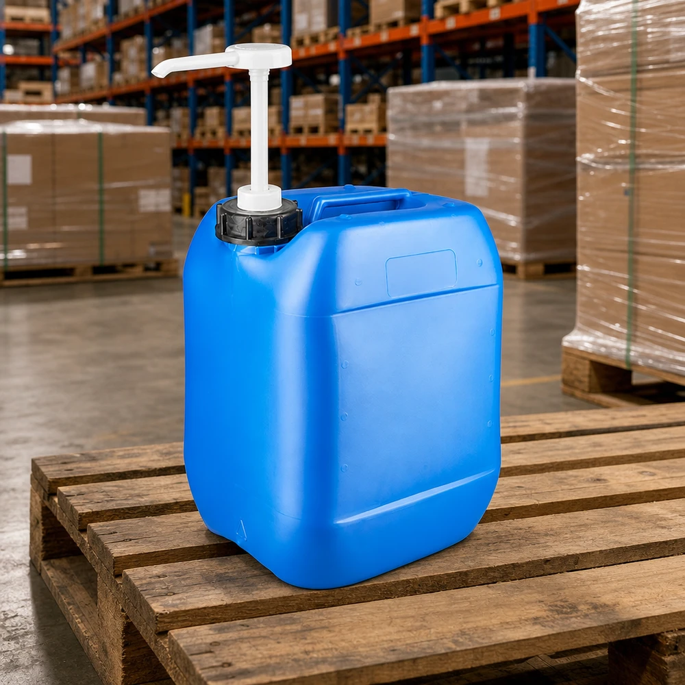Kanystr 10 litrů modrý s dávkovacím čerpadlem Lebensmittelechter blauer Kanister 10 Liter mit Pumpe zur hygienischen Entnahme