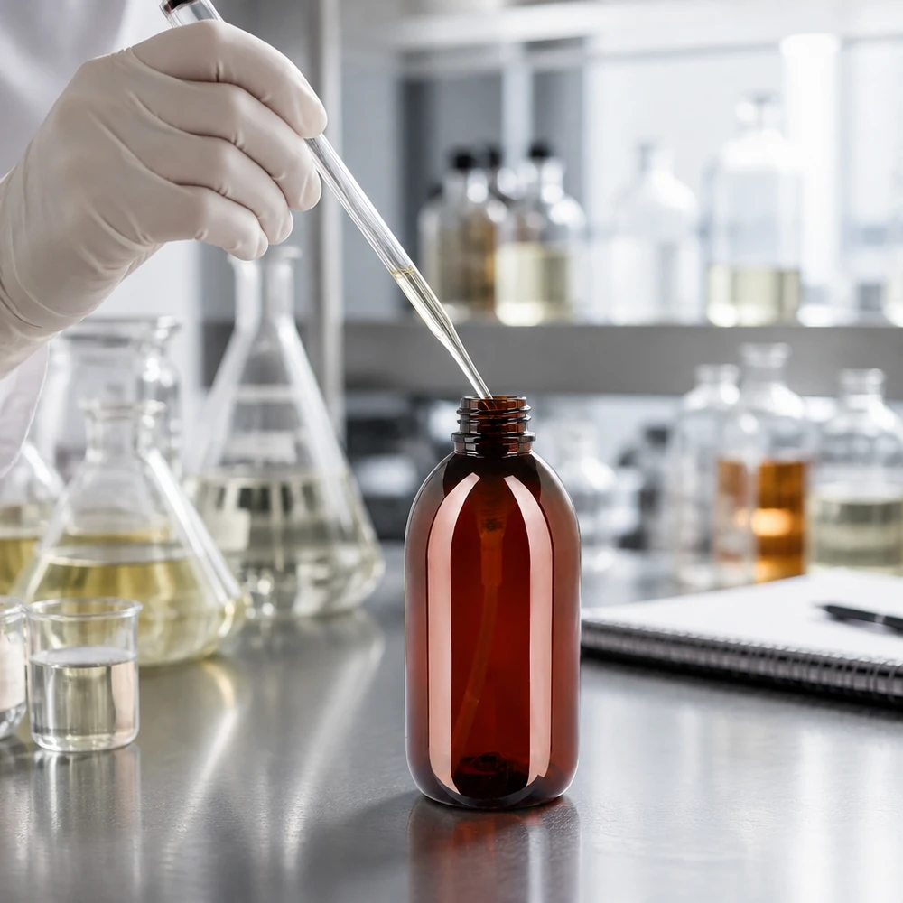 PET láhev 250ml s dávkovací pumpičkou černá Jantarová PET láhev o objemu 250 ml s černou dávkovací pumpičkou pro séra a éterické oleje