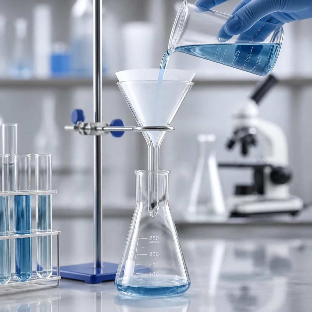 Trychtýř ø35mm sodnovápenatý, úhel 60°, krátký styl Analytik-Trichter mit kurzem Stiel aus hochwertigem Kalk-Soda-Glas für Laboranwendungen