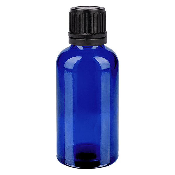 50ml globulov&#225; l&#225;hev 3mm nal&#233;vac&#237; krou&#382;ek &#269;ern&#253; tamper evident uz&#225;v&#283;r Modr&#225;L. UT18/50