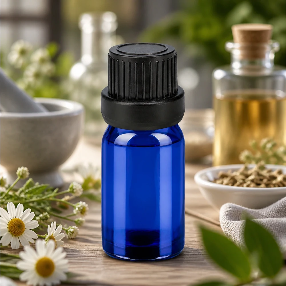 Lahvička 5ml 11mm šroubovací uzávěr černý BlueLine UT18/5 s ochranným uzávěrem proti manipulaci Vielseitige 5ml BlueLine Flasche UT18/5 für DIY-Kosmetik Parfums und Essenzen