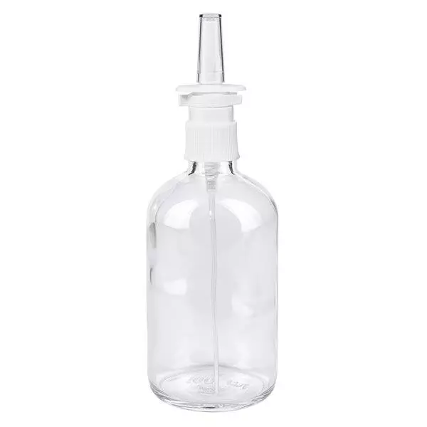Lékárenská lahvička čirá 100ml nosní sprej bílá standard. Lékárenská lahvička čirá 100ml nosní sprej bílá standard.