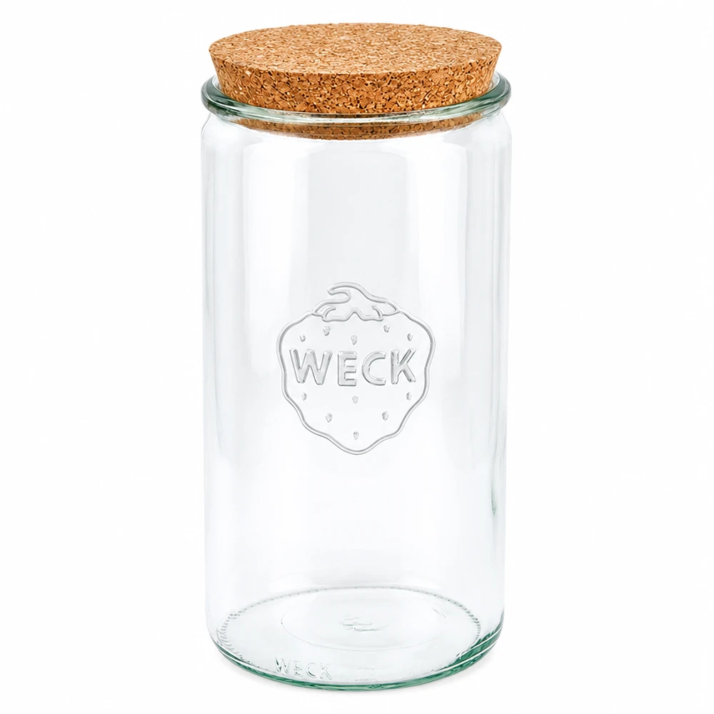WECK Zylinderglas 1590ml RR100 mit Naturkorken Deckel Einmachglas Vorratsglas transparent