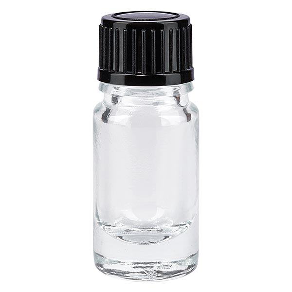 Lékárenská láhev čirá 5ml šroubovací uzávěr černý standardní Lékárenská láhev čirá 5ml šroubovací uzávěr černý standardní