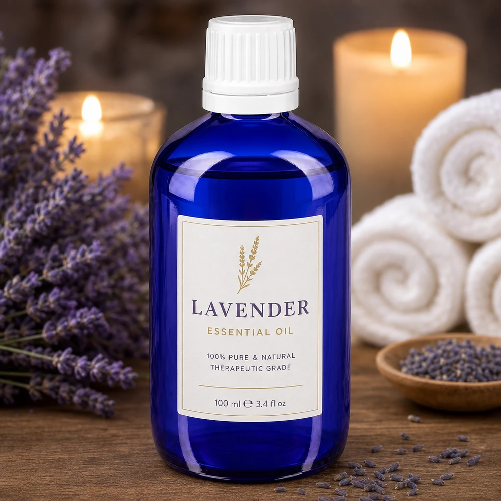 Lékárenská láhev modrá 20ml kapátko bílé uzávěr odolný proti dětem standardní Therapeutisches Öl in blauer 20ml Apothekertropfflasche mit kindersicherem weißen Aufsatz