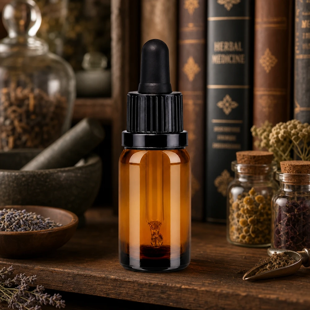 10ml pipetovací láhev černá s uzávěrem s ochranou proti manipulaci BrownLine UT18/10 10ml Dosierungsflasche braun mit Pipette für exakte Tropfenabgabe bei Naturkosmetik