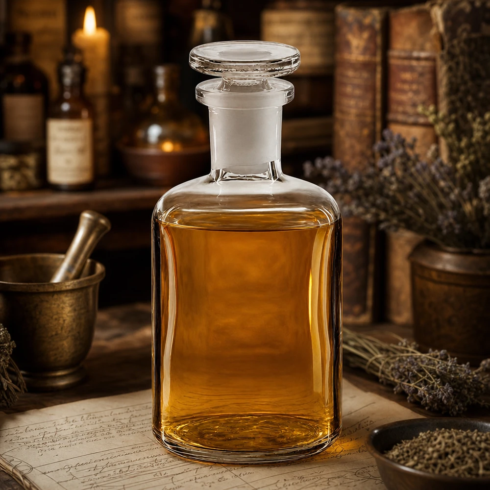 Láhev s kulatým ramenem 100ml čirá skleněná zátka s úzkým hrdlem Glasflasche Rundschulter 100ml Enghals luftdichter Glasstopfen goldbraune Flüssigkeit