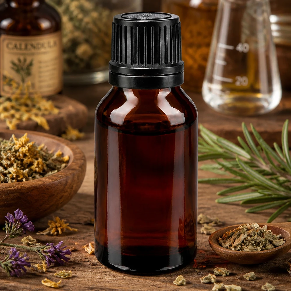 Lékárenská lahvička hnědá 15ml šroubovací uzávěr černý nalévací kroužek tamper evident uzávěr. Nachfüllbare Apothekerflasche 15ml mit Gießring aus dunklem Braunglas für Kräuterextrakte