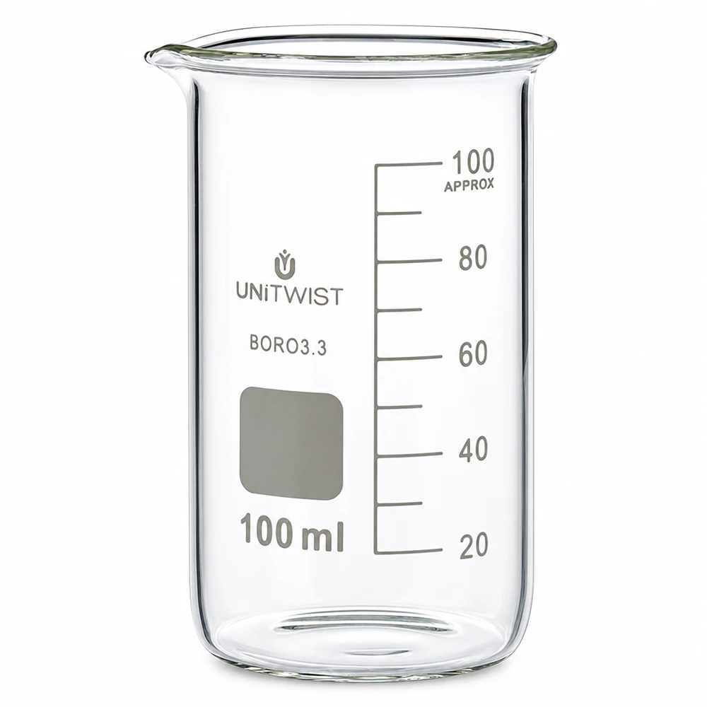 Chemieglas Becherglas 100ml hohe Form Borosilikat laborgeeignet transparent mit Skalierung UNITWIST