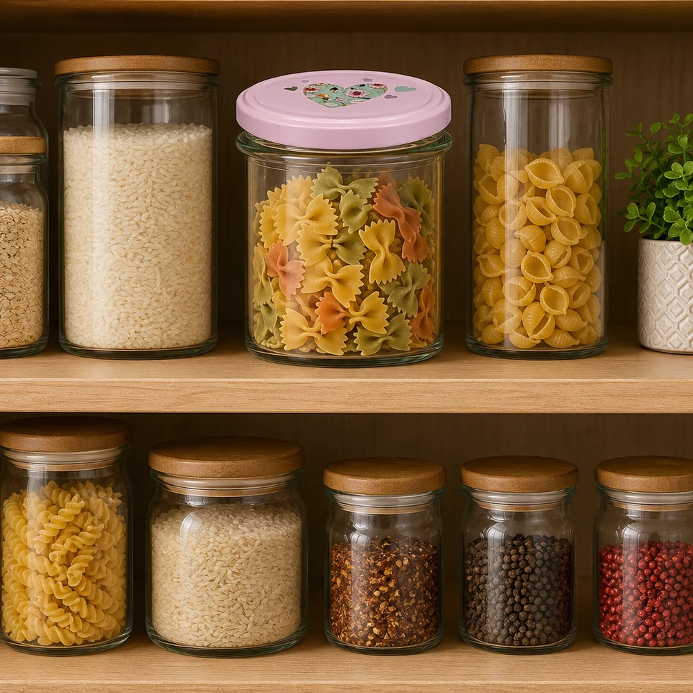 350ml kelímky + víčko BasicSeal srdíčková růžová UNiTWIST 350ml Sturzglas rosa Herz-Deckel Vorratsglas Pantry Organisation Küche Nudeln Gewürze Aufbewahrung