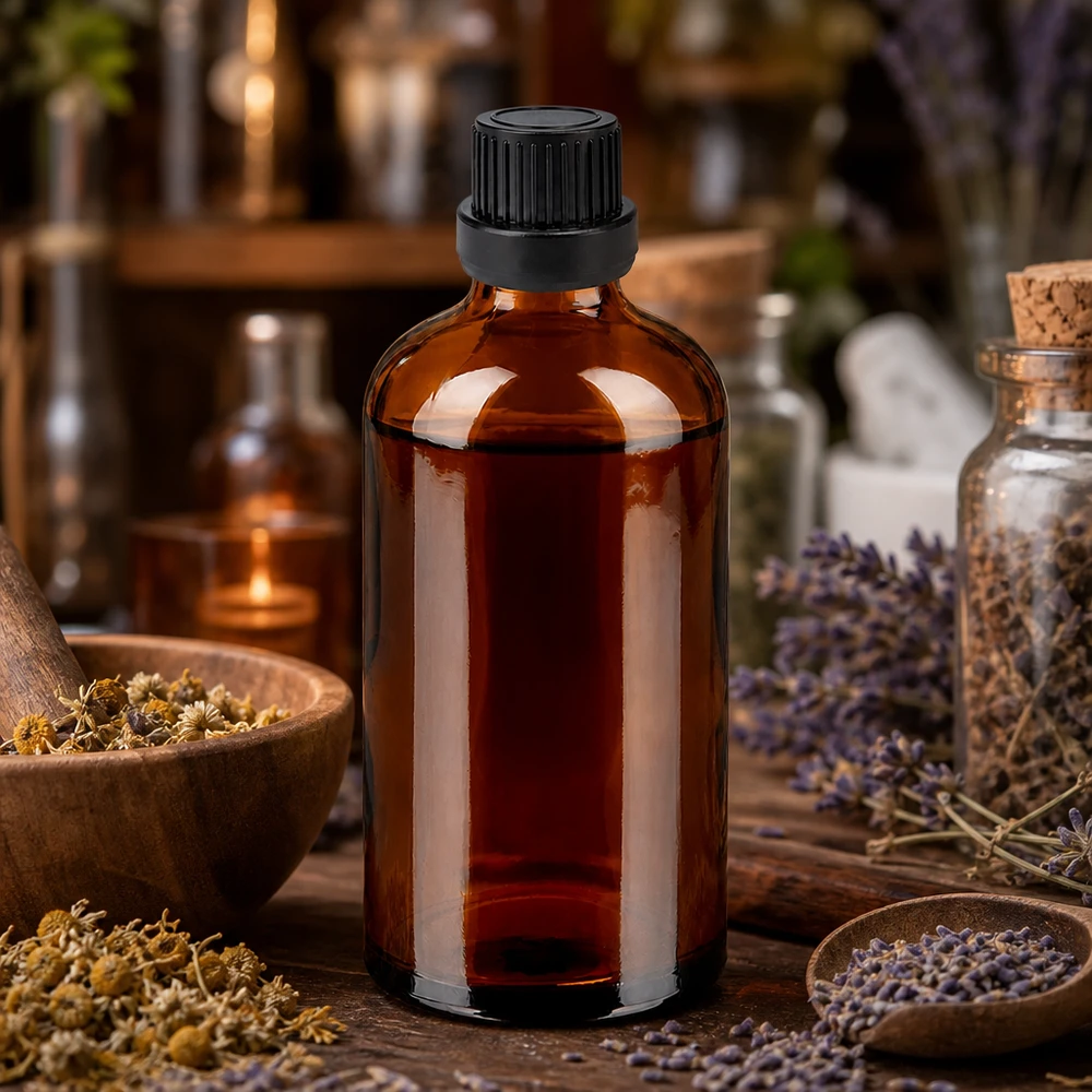 100ml kapátko lahvička 2mm černá tamper-evidentní uzávěr BrownLine UT18/100 Handliche Tropfflasche 100ml aus UV-schützendem Braunglas für sichere Aufbewahrung von Tinkturen