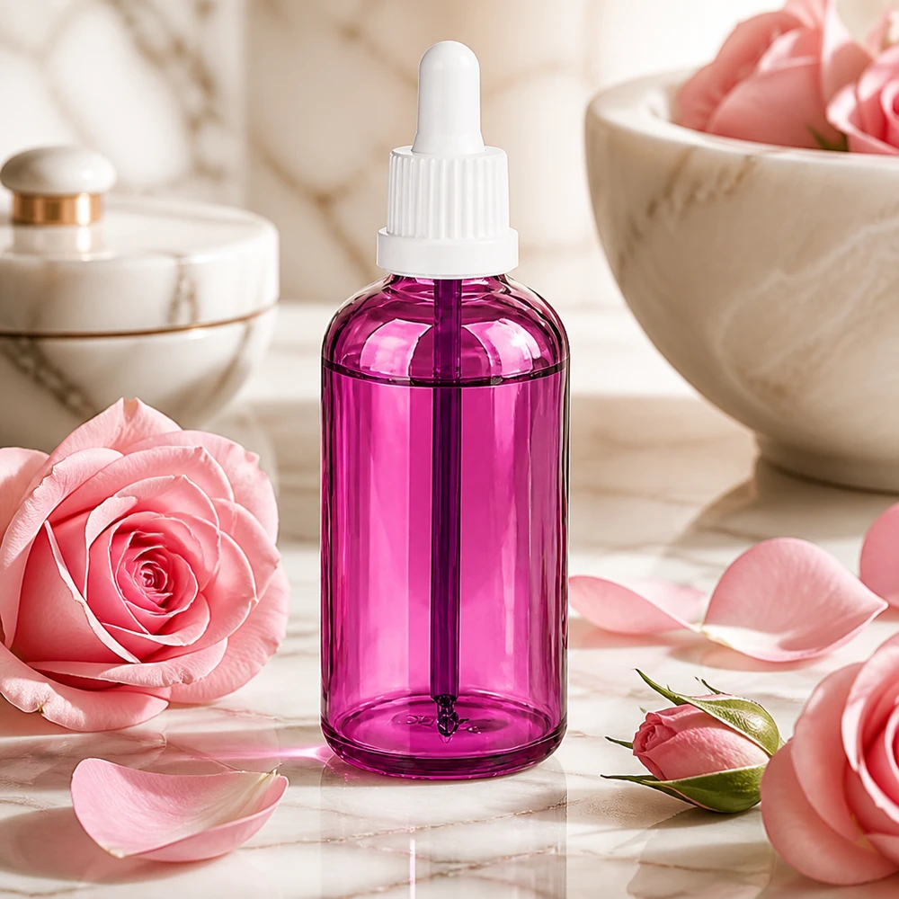 100ml pipetovací láhev bílá Originality šroubovací uzávěr PurpleLine UT18/100 Violette Pipettenflasche 100ml Füllmenge mit weißer Kappe für Aromatherapie-Öle
