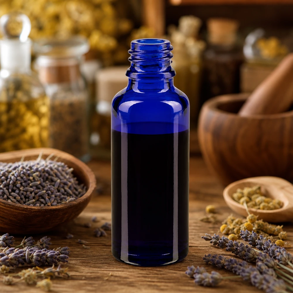 Lahvička s kapátkem 30ml DIN 18 BLAUGLAS Kompakte 30ml Glasflasche ApoGlas in Blau perfekt für Naturheilkunde und Aromatherapie