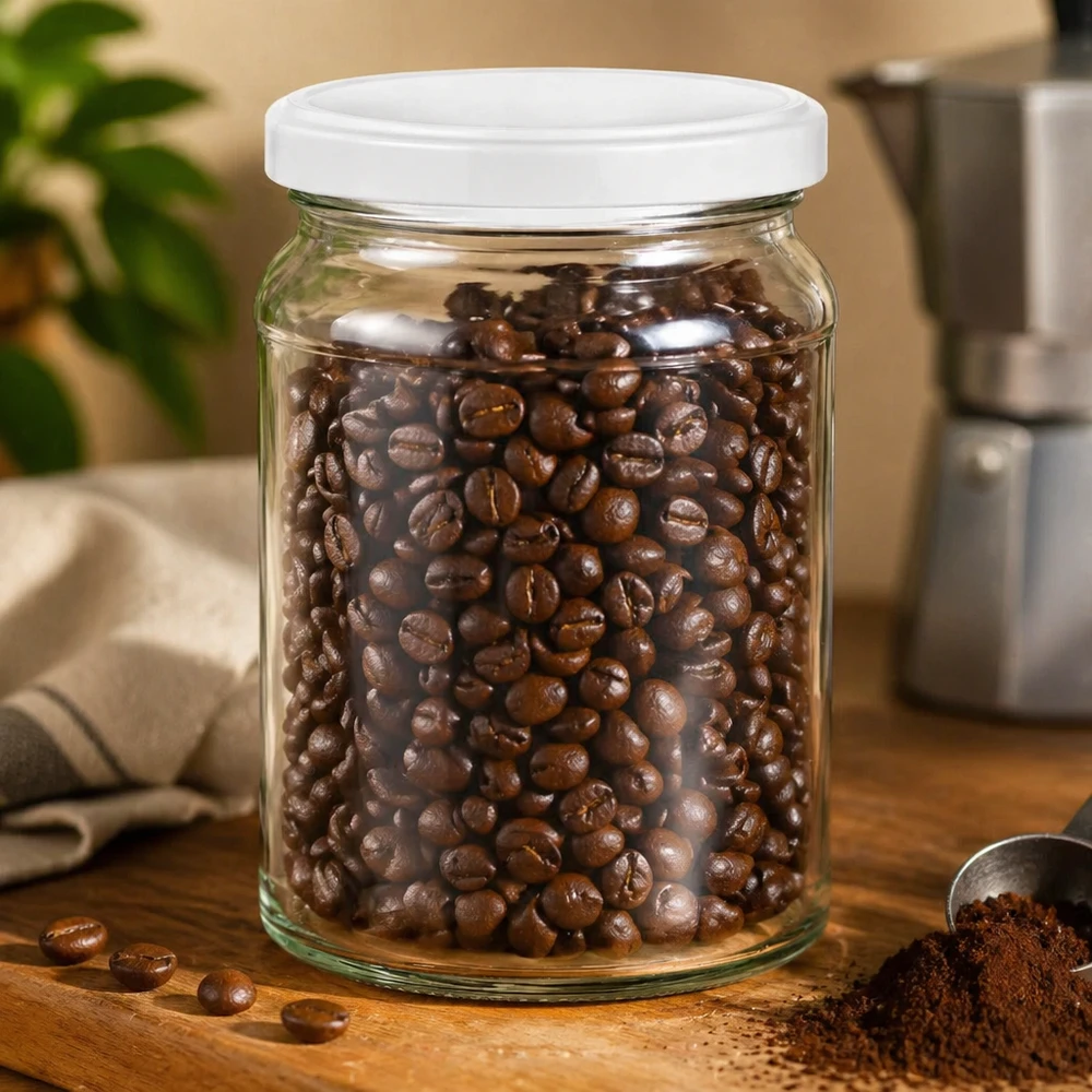 205ml Rundglas UNiTWIST gefüllt mit Kaffeebohnen - luftdichtes Vorratsglas für Kaffee und trockene Lebensmittel