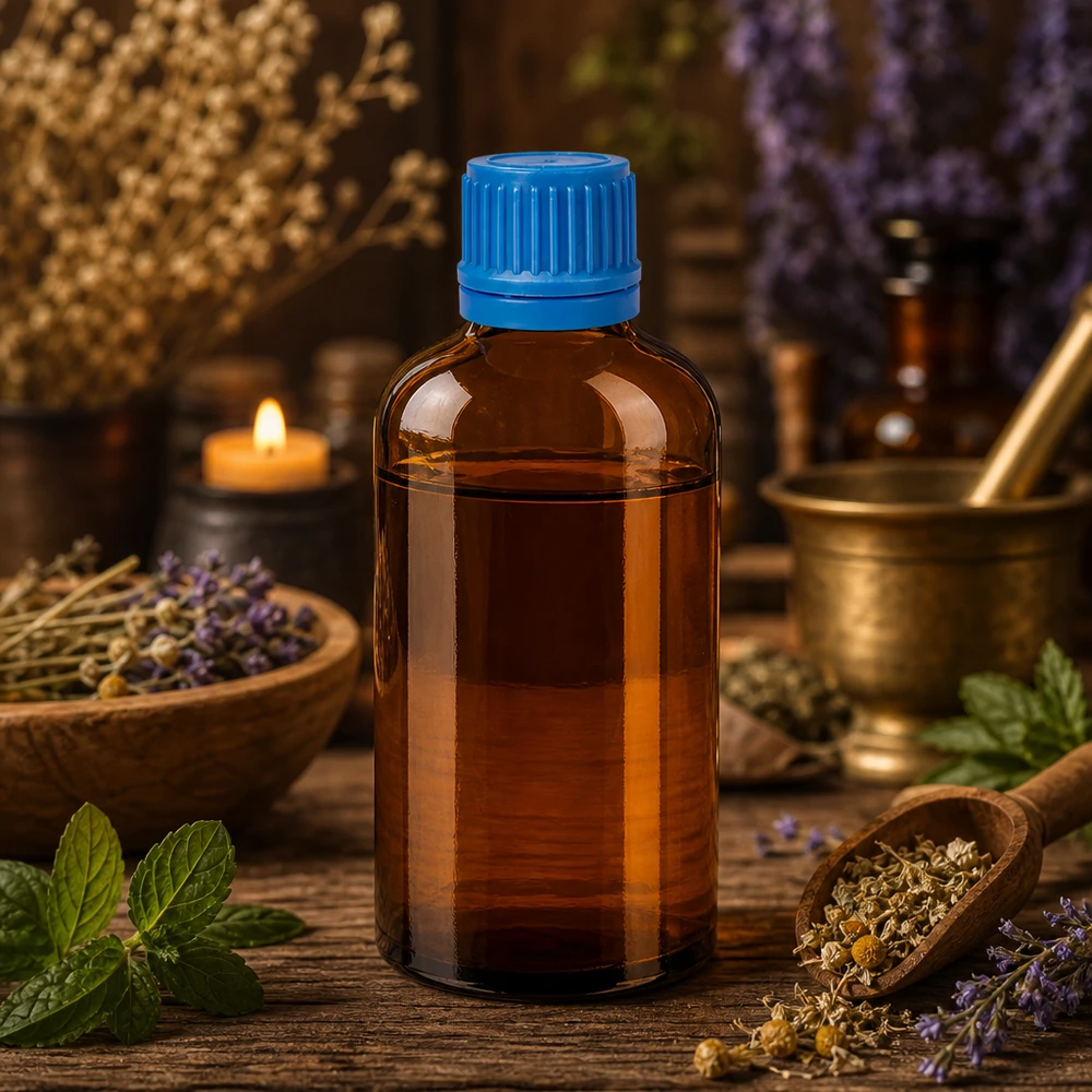 100ml lahvička 11mm šroubovací uzávěr modrý tamper evidentní uzávěr BrownLine UT18/100 Pharmaqualität Glasflasche 100ml in braun mit auslaufsicherem Verschluss für sterile Lösungen