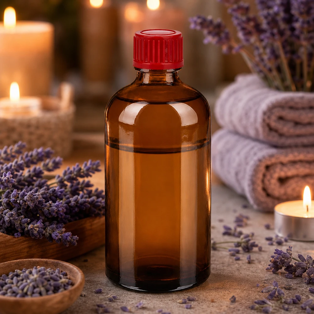 100ml láhev 11mm šroubovací uzávěr červená Standard BrownLine UT18/100 Praktische Braunglasflasche 100ml mit dichtem roten Verschluss für Naturheilkunde und Homöopathie