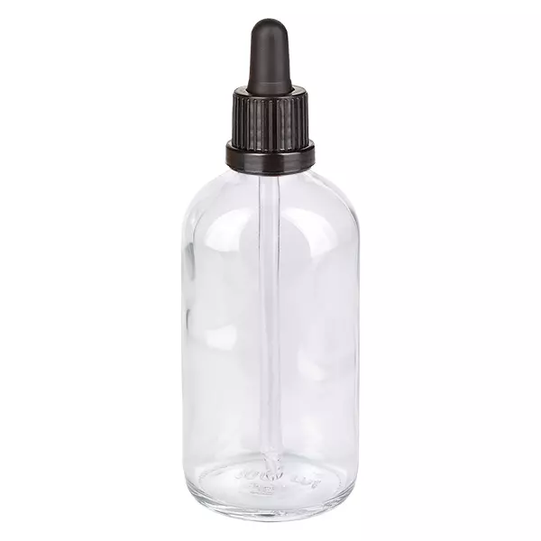 100ml pipetovací láhev černá se zajištěným uzávěrem ClearLine UT18/100 Klarglas Serumflasche 100ml mit schwarzer Messpipette für ätherische Öle und Seren