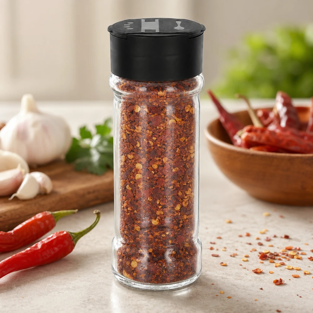 Dóza na sůl/koření 100ml s dvojitým šejkrem černá Nachfüllbares Gewürzglas 100ml mit schwarzem Doppelstreuer für Salz und Gewürzmischungen