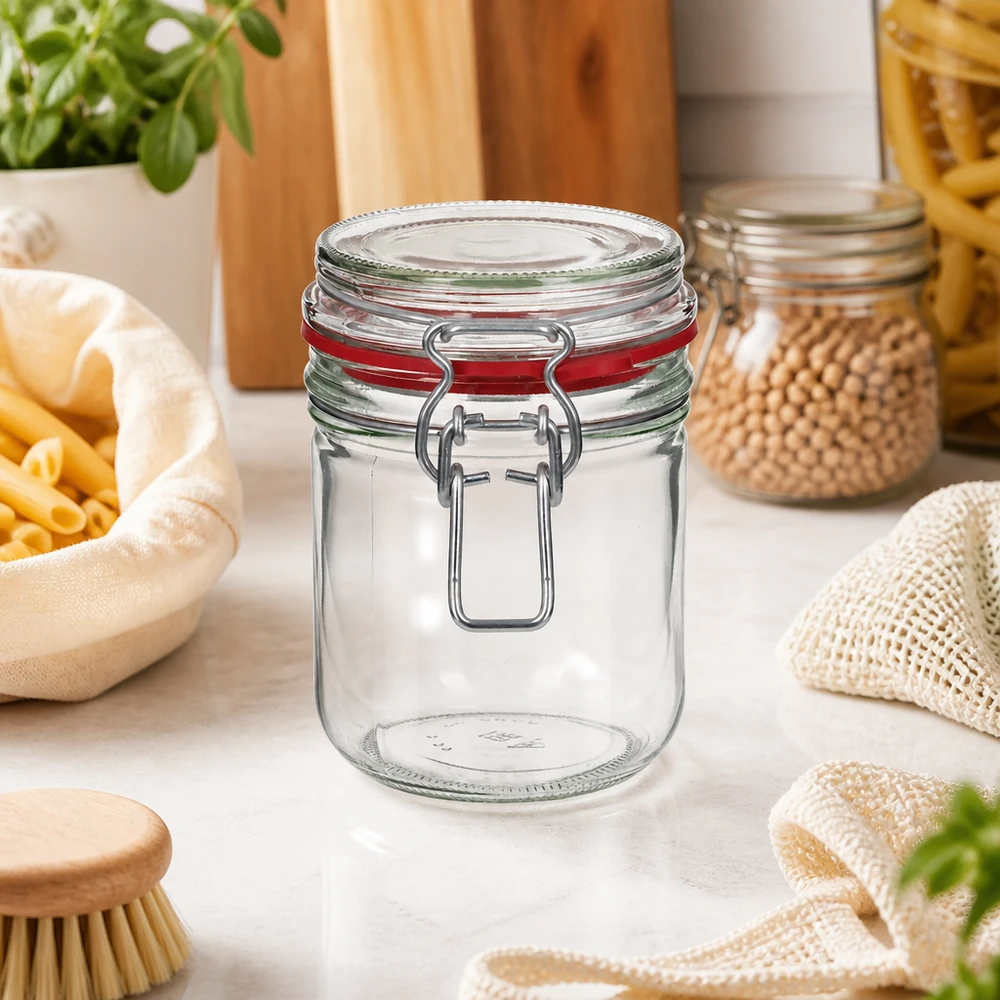 400ml zavařovací sklenice s gumovým kroužkem a výkyvným víčkem UNiTWIST. Traditionelles 400ml Einweckglas mit bewährtem Bügelverschluss für authentische Küchenausstattung
