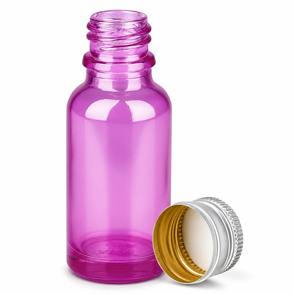 20ml magenta Glasflasche mit silbernem Schraubdeckel für professionelle Kosmetikherstellung