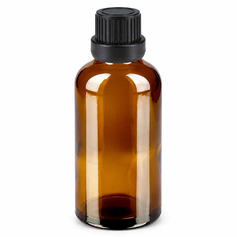 Kompakte 50ml Braunglasflasche mit schwarzem Tropfer für mobile Anwendung
