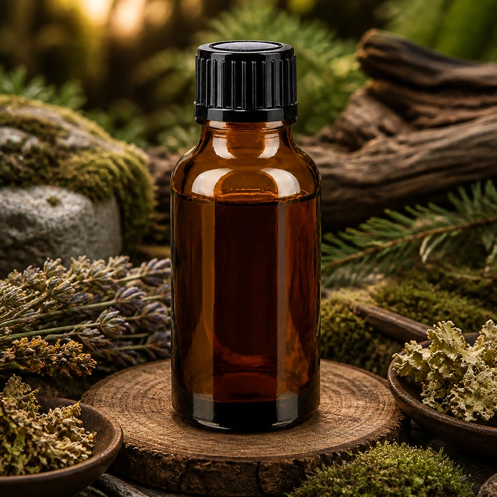 Lékárenská lahvička hnědá 20ml kapátko uzávěr 1mm černý standardní Naturnahe 20ml braune Tropfflasche aus ApoGlas mit schwarzem Verschluss auf rustikalem Holzsockel