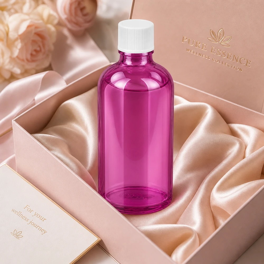 Nachhaltige 100ml Glasflasche PurpleLine für umweltbewusste Verpackung von Bio Kosmetik Produkten