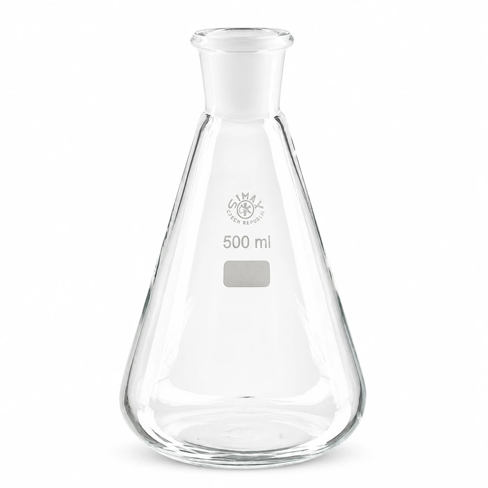 Erlenmeyerova baňka 500ml se standardním broušeným spojem (29/32) Professioneller Glaskolben 500ml für chemische Experimente und Analysen im Labor