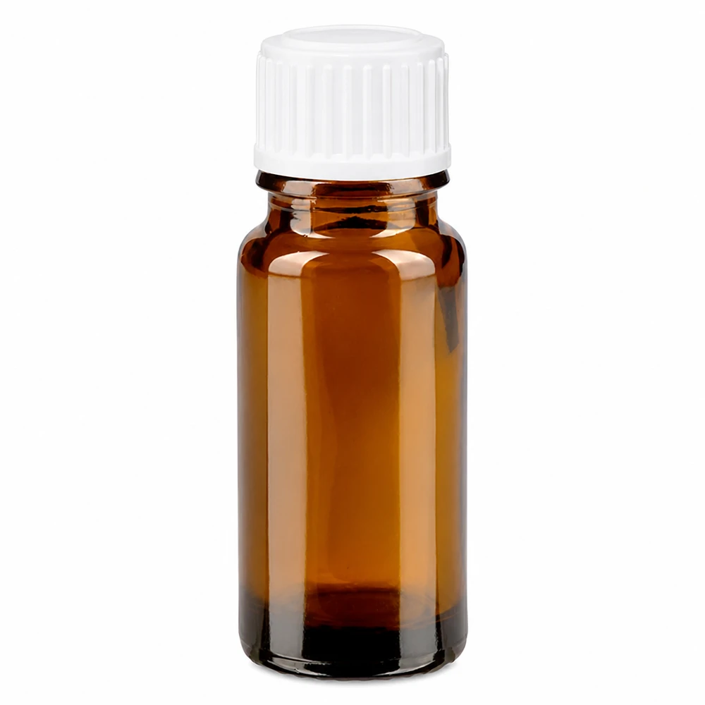 Lékárenská láhev hnědá 10ml šroubovací uzávěr bílý standardní Pharmazeutische Braunglasflasche 10ml Standard Verschluss weiß für flüssige Arzneimittel
