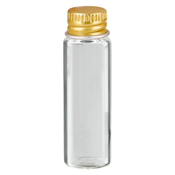 5ml mini skleněná lahvička čirá kovový uzávěr zlatá UNiTWIST 5ml mini skleněná lahvička čirá kovový uzávěr zlatá UNiTWIST