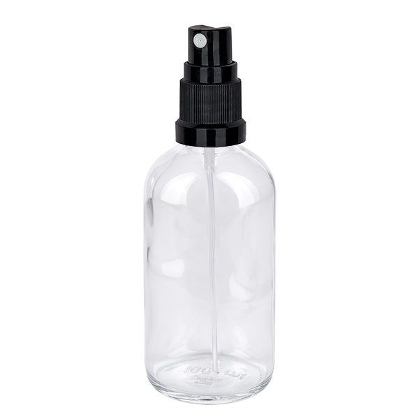 100ml lahvička s rozprašovačem černá/transparentní standardní uzávěr ClearLine UT18/100 ClearLine Glassprayflasche 100ml transparent schwarz ideal für Parfum und Lotionen