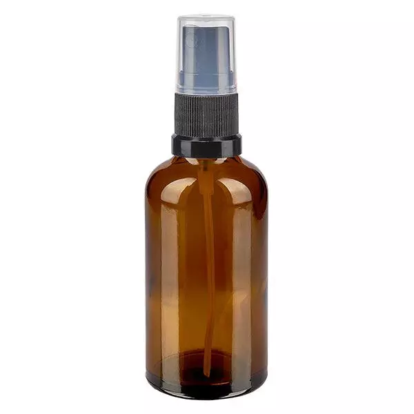 Lékárenská láhev hnědá 50ml rozprašovací uzávěr černá
