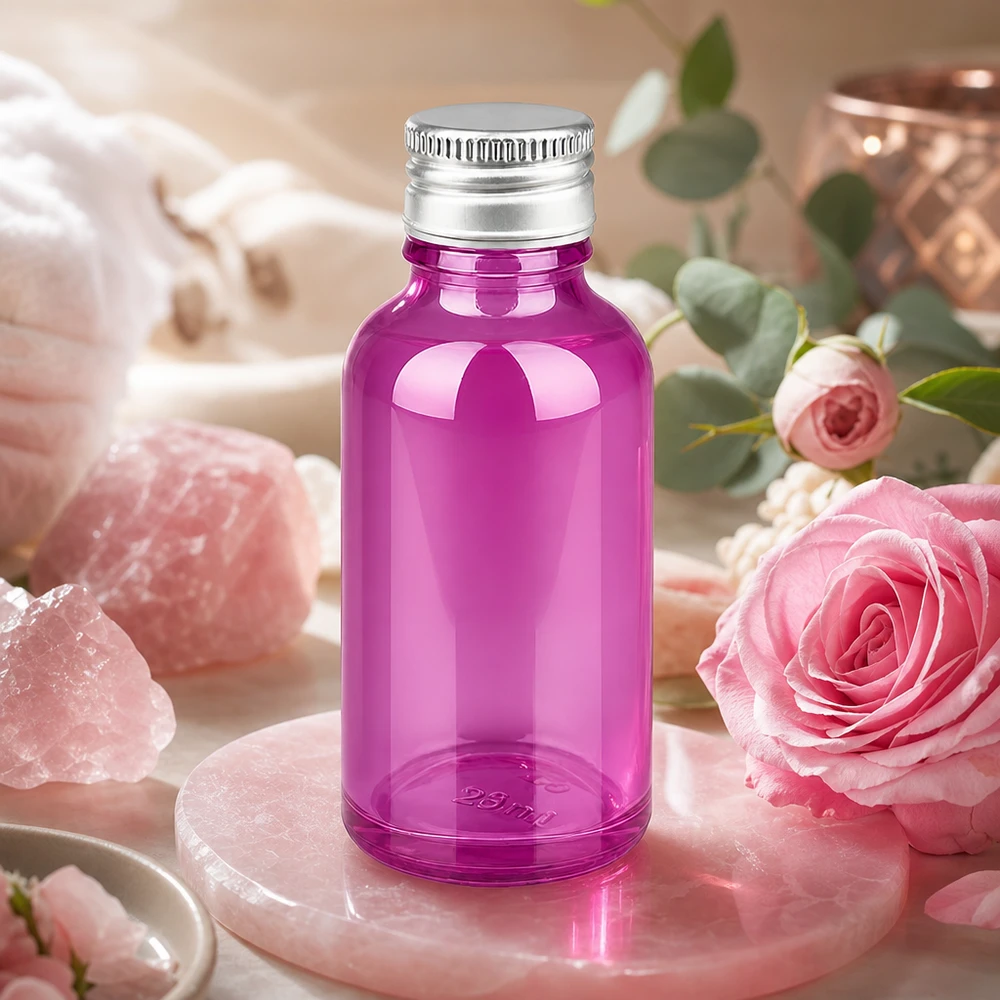 Recycelbare 30ml Glasflasche in Purple mit umweltfreundlichem Aluminiumdeckel