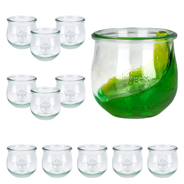 Sada 12 sklenic Weck o objemu 370 ml s tulipánovým víčkem. Sada 12 sklenic Weck o objemu 370 ml s tulipánovým víčkem.
