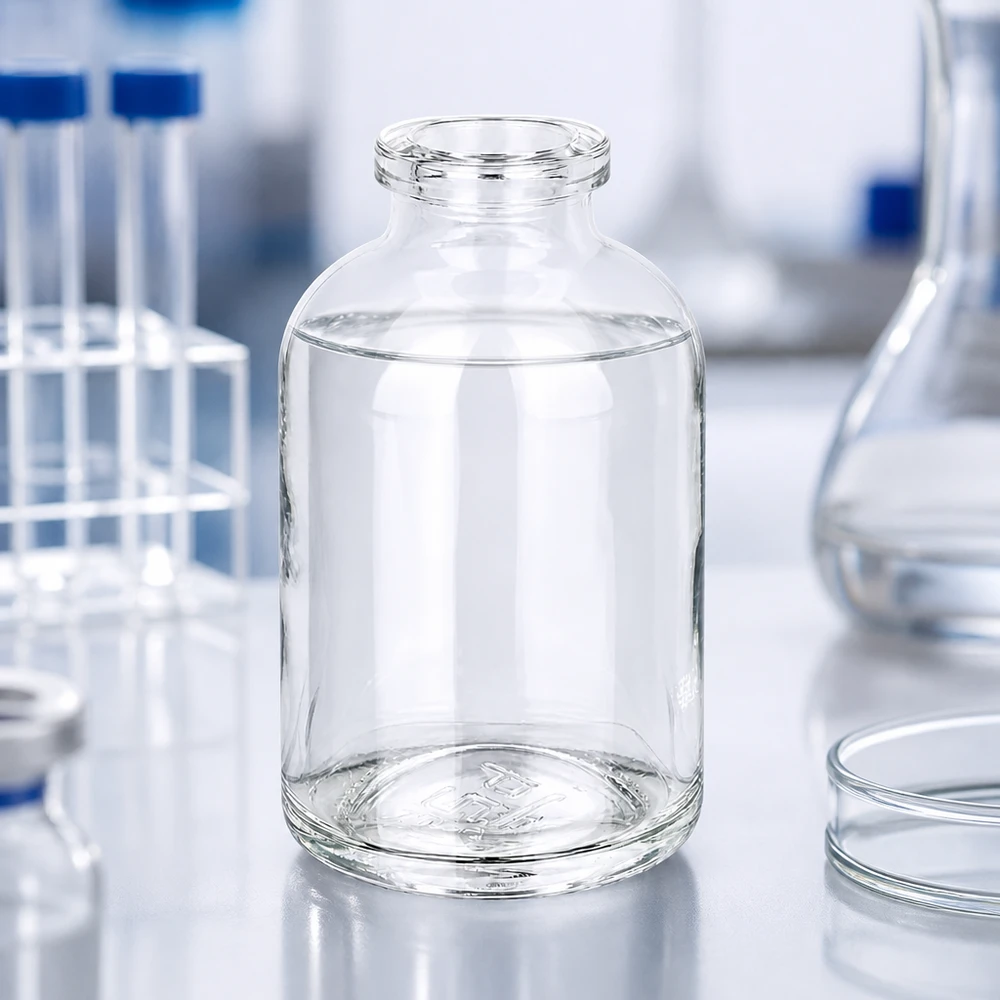 Injekční láhev z čirého skla 50 ml Labor Injektionsflasche 50ml mit flachem Boden und konischer Schulterform